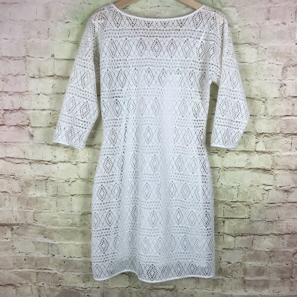 Express Laser Cut Mesh Dress Size Medium White - Picture 4 of 8